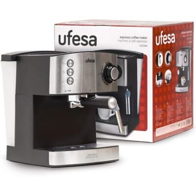 Ufesa Cafetière Expresso Automatique 850 W,1,6 L/20 bars , 2 Options, Acier Inoxydable